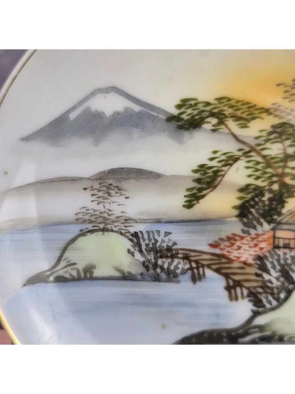 Vintage Demitasse Tea Cup Saucer Hand Painted Occupied Japan Mountain Village